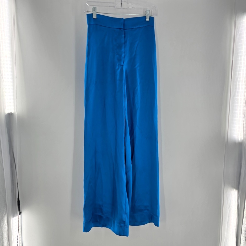 Caroline Constas turquoise blue wide leg satin effect palazzo pants Size XS